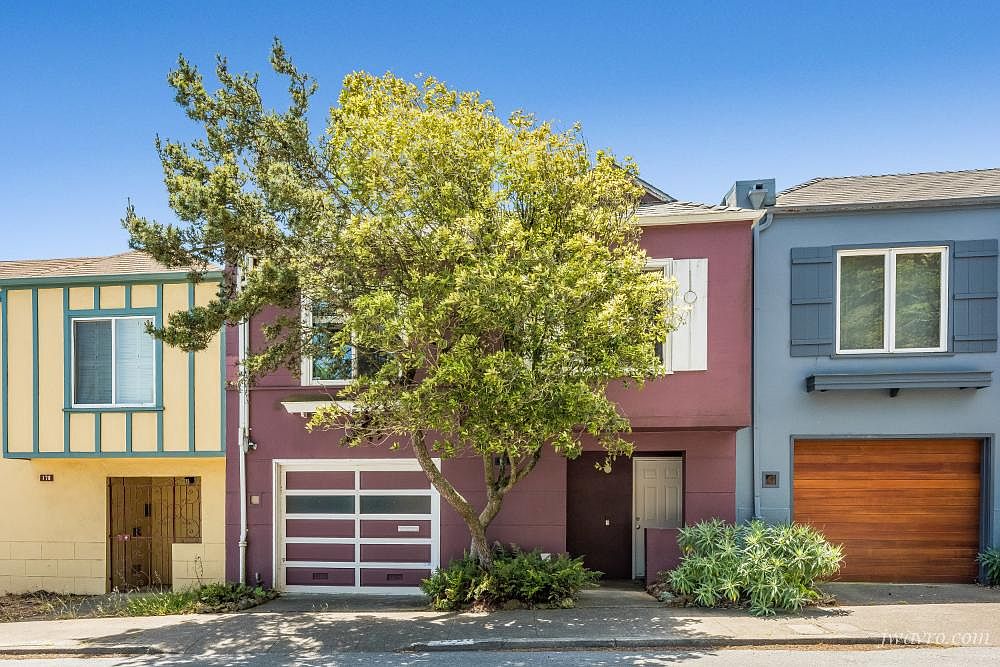 Front of 172 Burlwood Drive, a two-level San Francisco home with an attached garage